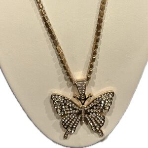 Elegant Gold Butterfly Pendant Necklace Rhinestone Adjustable Chain
